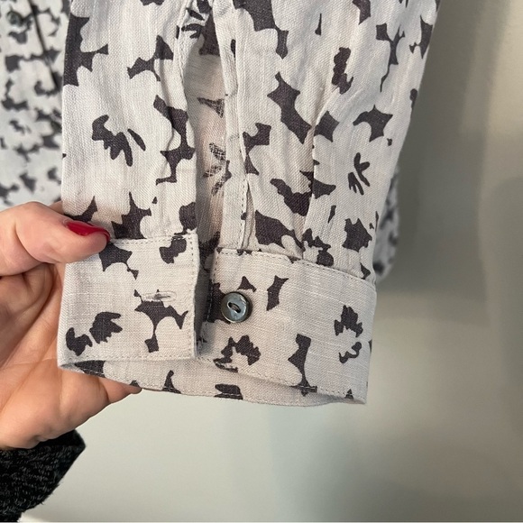 J.jill Love Linen Essential Shirt Womens Large Gray Floral Button Up - Picture 8 of 14